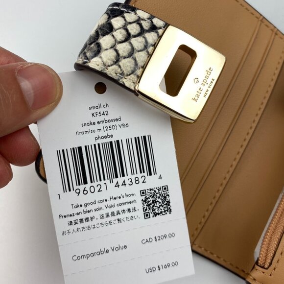 Kate Spade KF542 Phoebe Snake Embossed Small Card Holder, Tiramisu Mousse - Picture 4 of 4